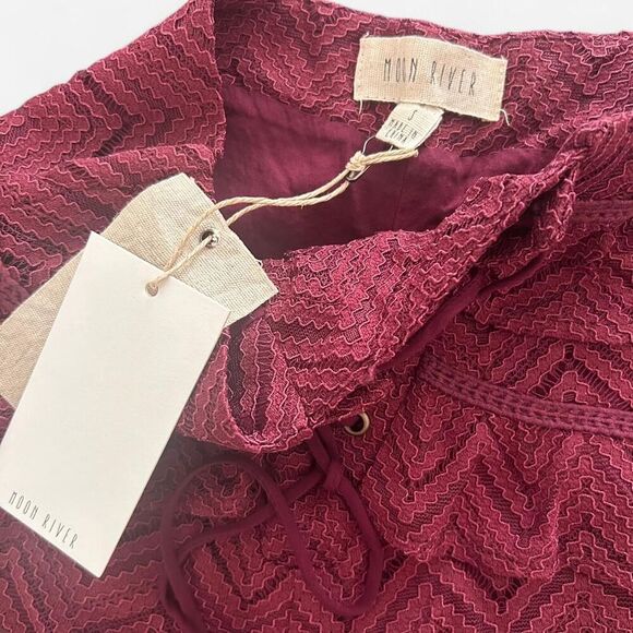 Moon River wine Lace-Up Ruffle Mini Shorts – Boho Romance whimsygoth S NWT - Picture 3 of 6